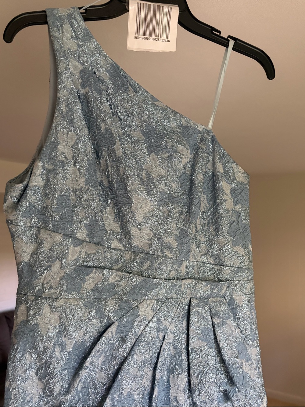 Aidan Mattox One-Shoulder Pale Blue Jacquard Evening Gown - Picture 3 of 6